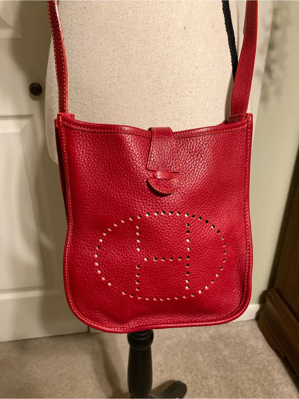 Red Perforated Leather Crossbody Bag